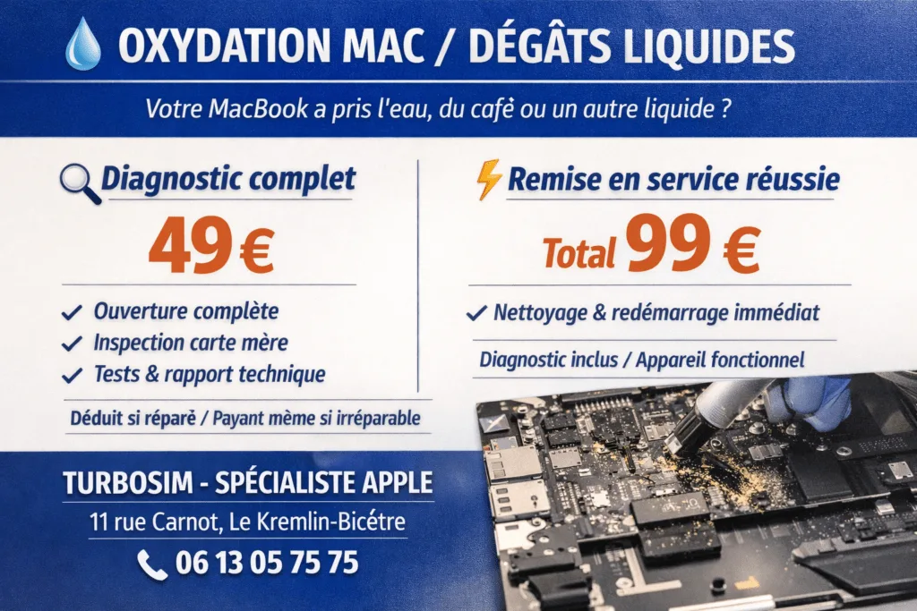 MacBook oxydĂ© aprĂšs dĂ©gĂąt liquide â RĂ©paration Apple au Kremlin-BicĂȘtre
